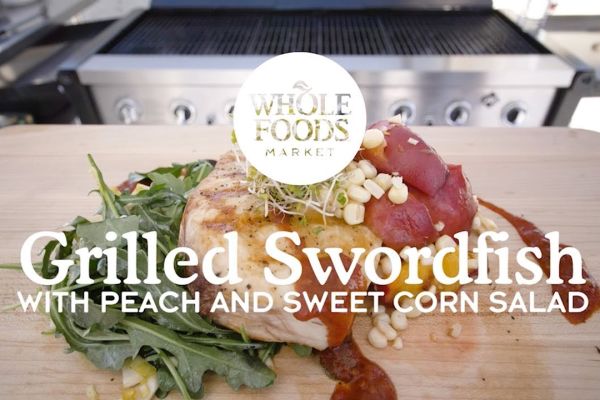 grilled swordfish with peach and